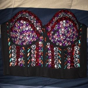 Rhinestone Push Up Bra Bustier Crop Top